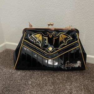 Sourpuss Black and Gold Bat Clutch